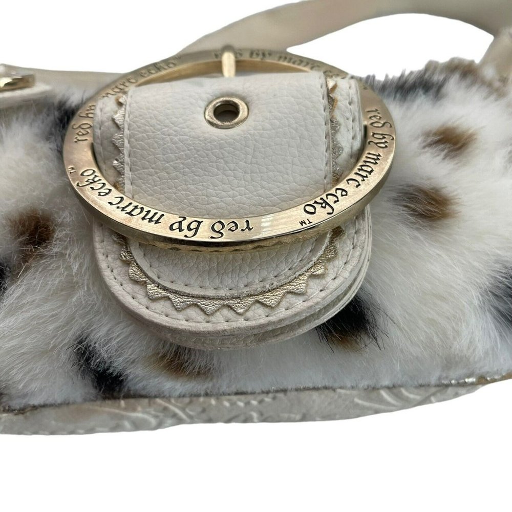 SOLD! Y2K RED by Marc Ecko White Faux Fur Mini Purse Cow Print Gold Metal - Picture 14 of 16